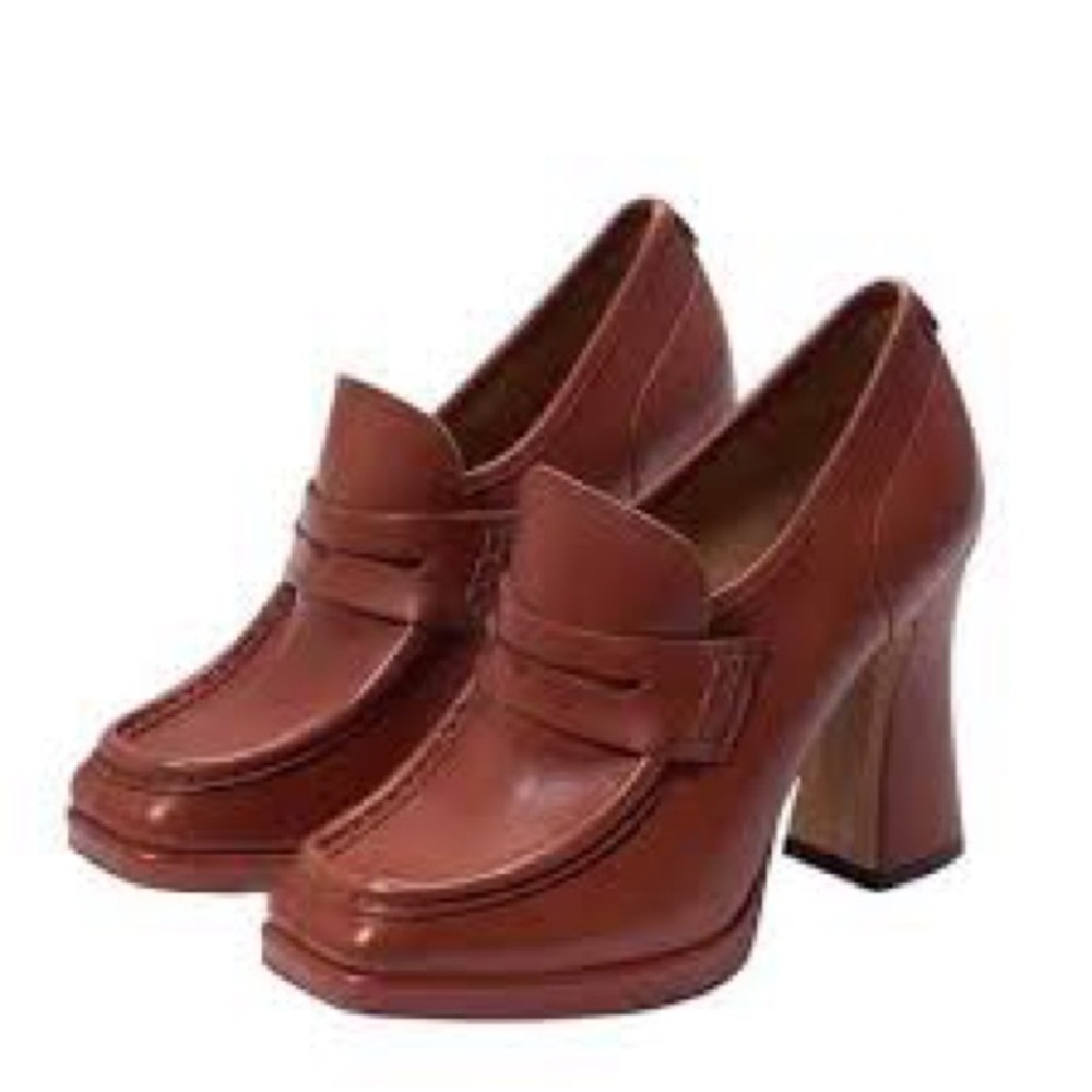 Sam Edelman JEANETTE Brown Heeled Loafers with Chunky Platform